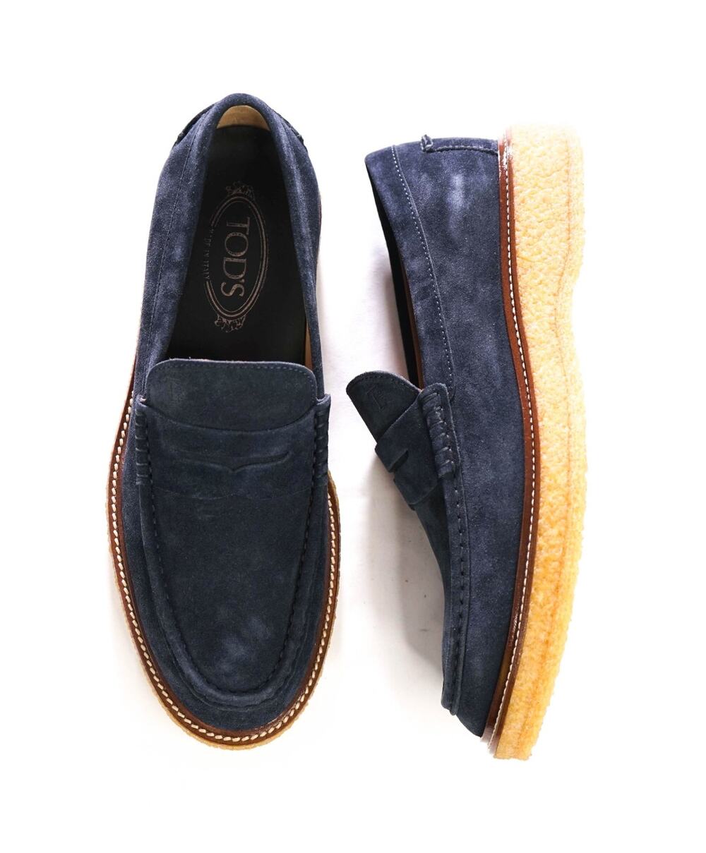$925 TOD'S - Navy Blue Suede Lug-Sole Penny Loafers - US 8 (7UK)